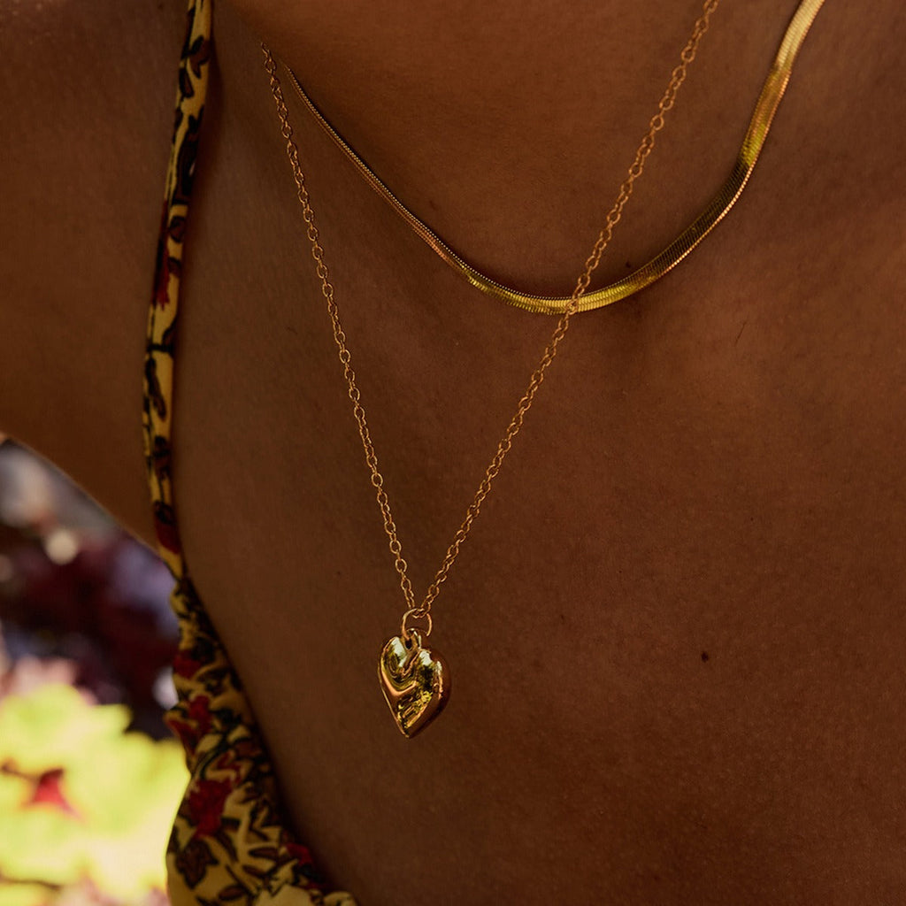 18K gold double chain with heart/star design exquisite simple necklace Vera Lux