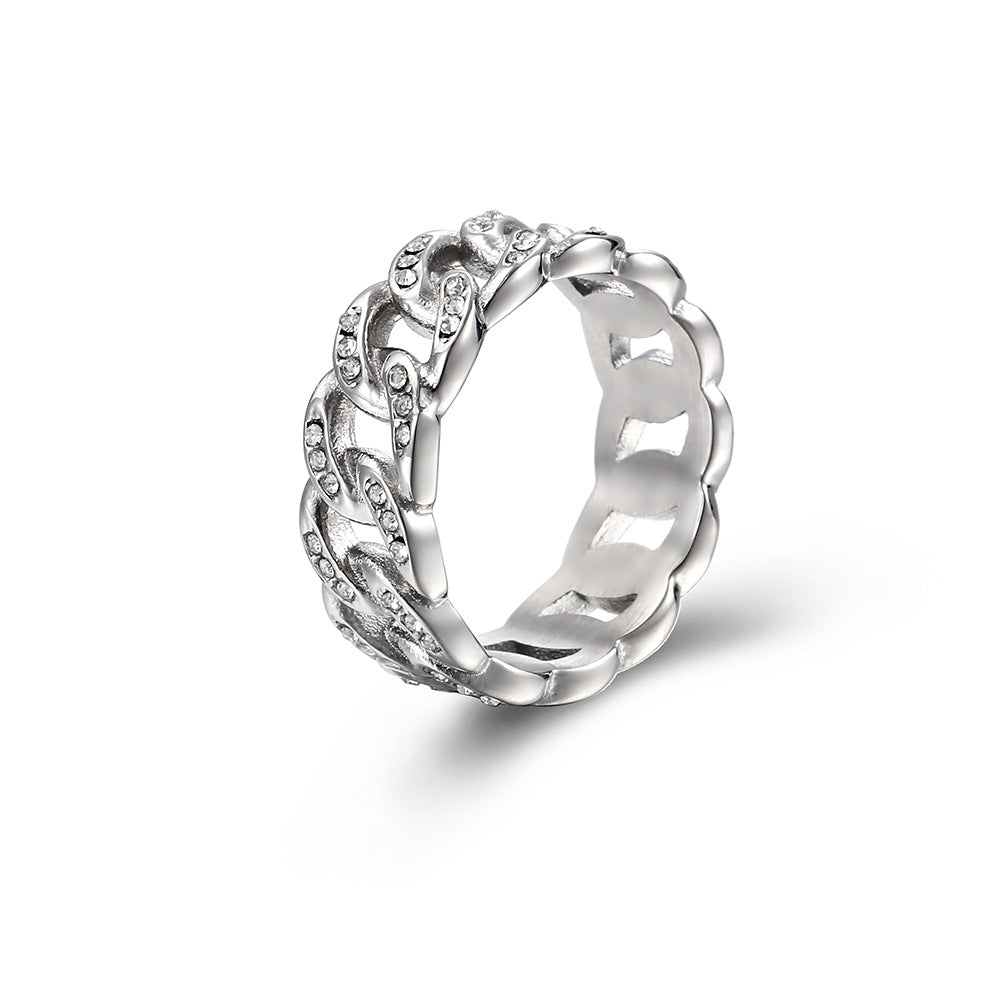Titanium Steel Cuban-link Ring With Rhinestones Vera Lux