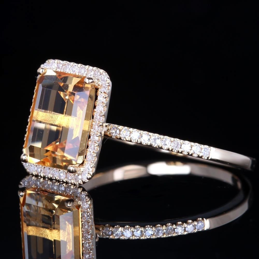 Luxury Champagne Yellow Gemstone Ring, Micro Pave Engagement Band For Women Vera Lux