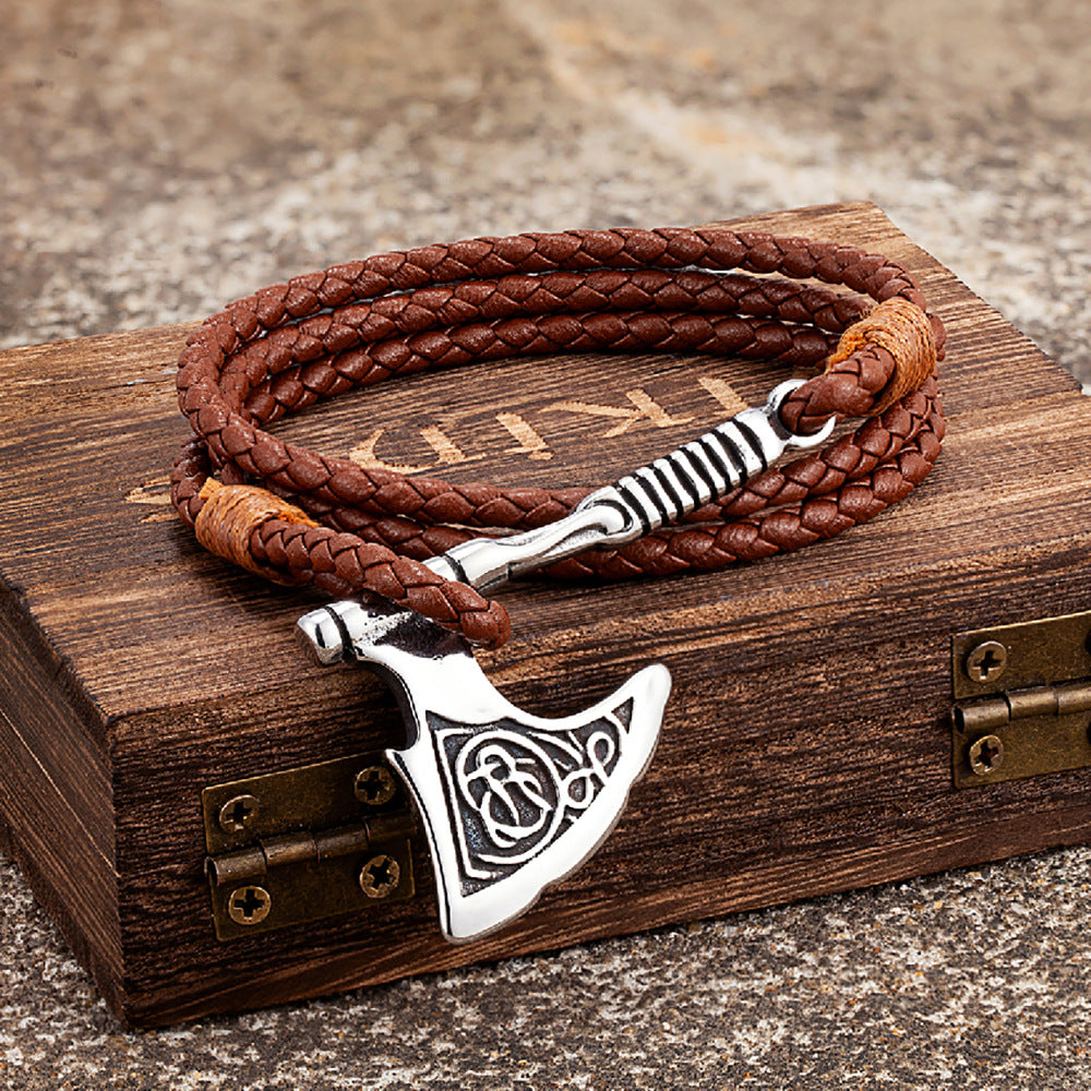 Fashionable And Versatile Leather Rope Bracelet With A Genuine Leather And Stainless Steel Axe Pendant Vera Lux