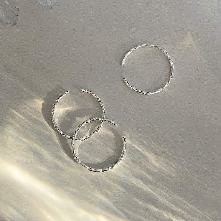 S925 Sterling Silver Minimalist Hammered Thin Ring For Women, Textured Open Plain Band, Personalized Korean INS Style Index Finger Ring Vera Lux