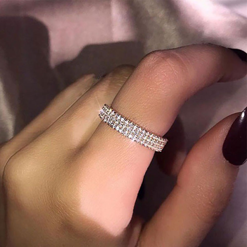 Three Layer Full Pave Shiny Zircon Ring, European Fashion Engagement Band & Midi Ring Vera Lux