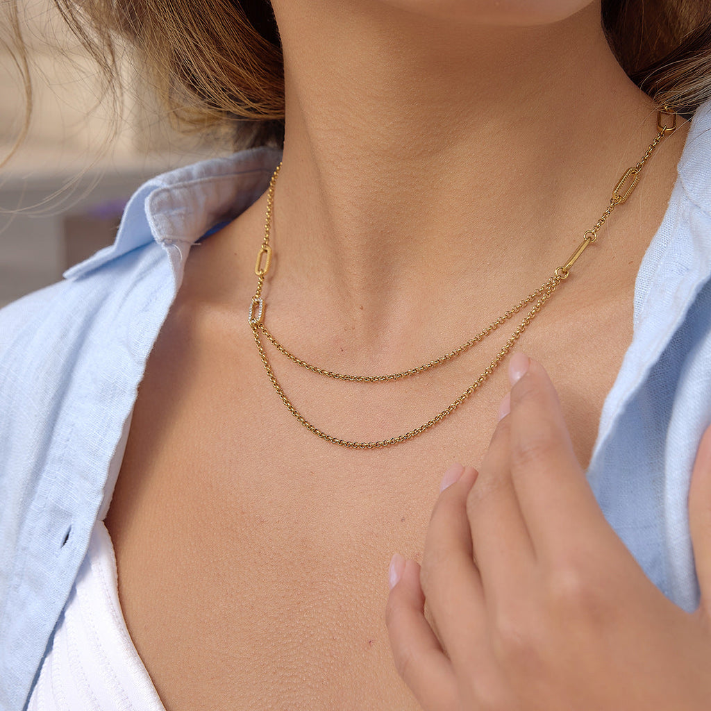 Layered Stainless Steel Zircon Necklace Vera Lux