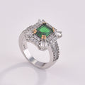 Square Princess Ring With Simulated Emerald Zircon, Micro Pave Full Stone Engagement Band Vera Lux