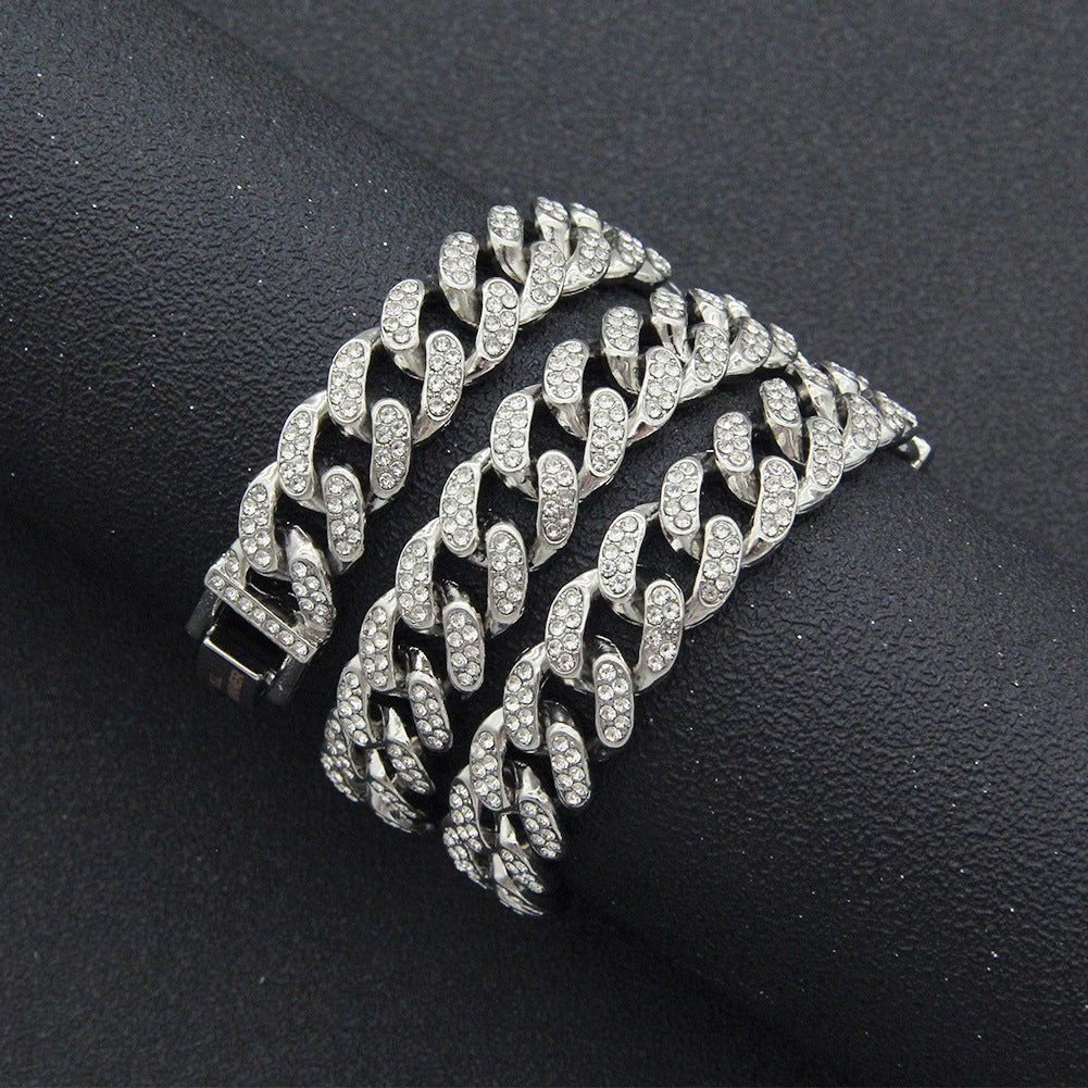 Full Diamond Cuban Chain Bracelet Personalized Street Dance Motorcycle Men Vera Lux