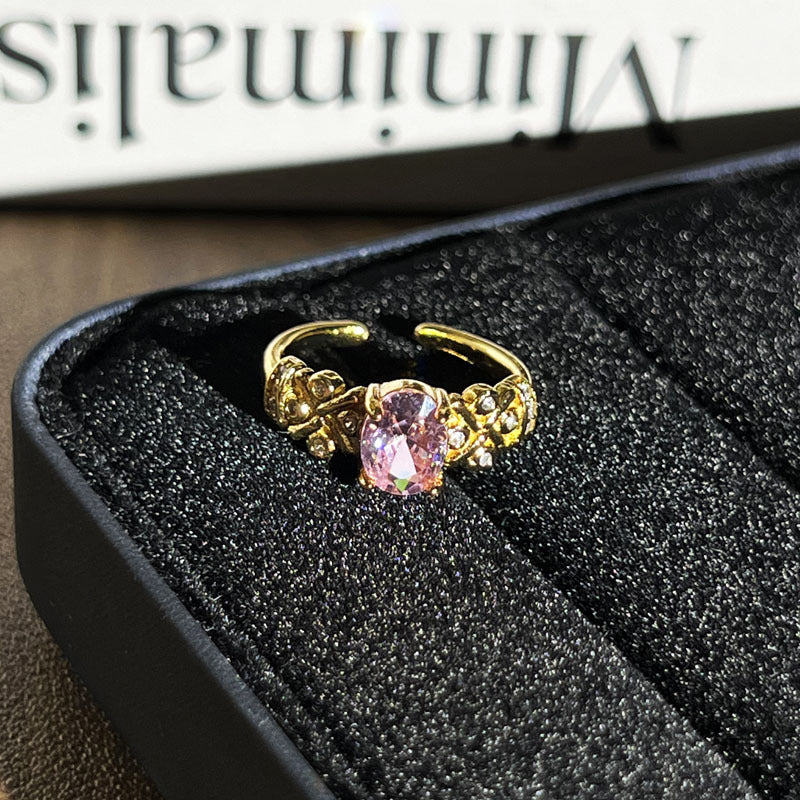 Retro Cold Tone Geometric Micro Rhinestone Paved Open Ring, Unique Niche Design Fashion Finger Jewelry, Versatile Trendy Accessory For Women Daily Wear Vera Lux