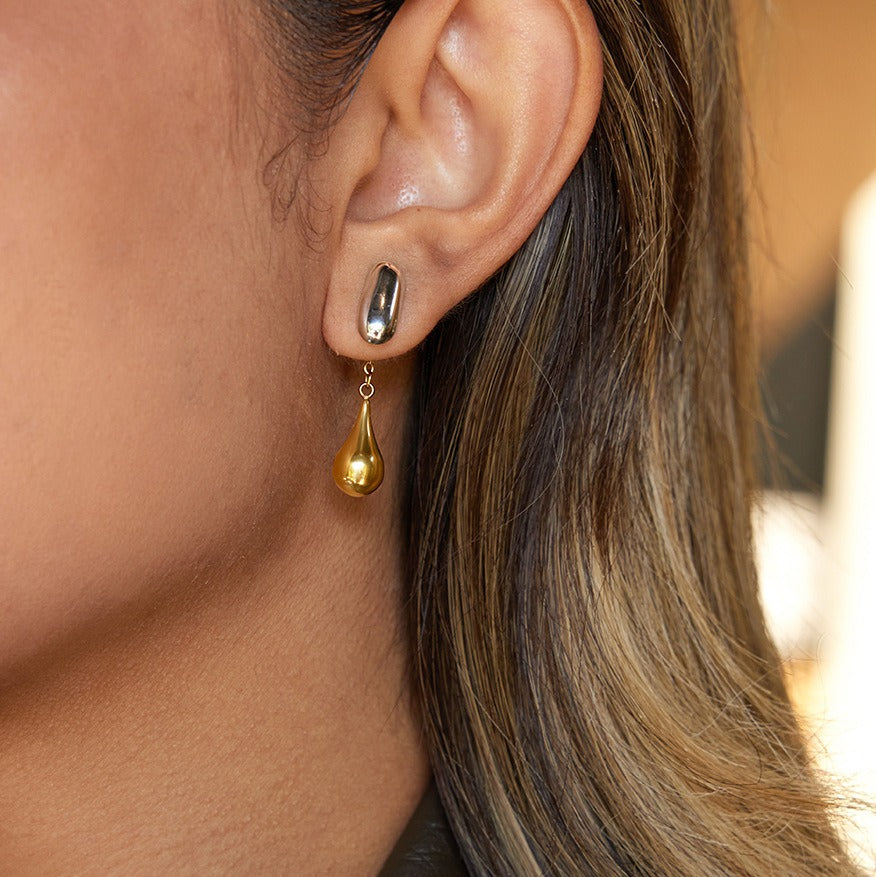 18K gold and S925 silver two-tone teardrop front and back stud earrings Vera Lux
