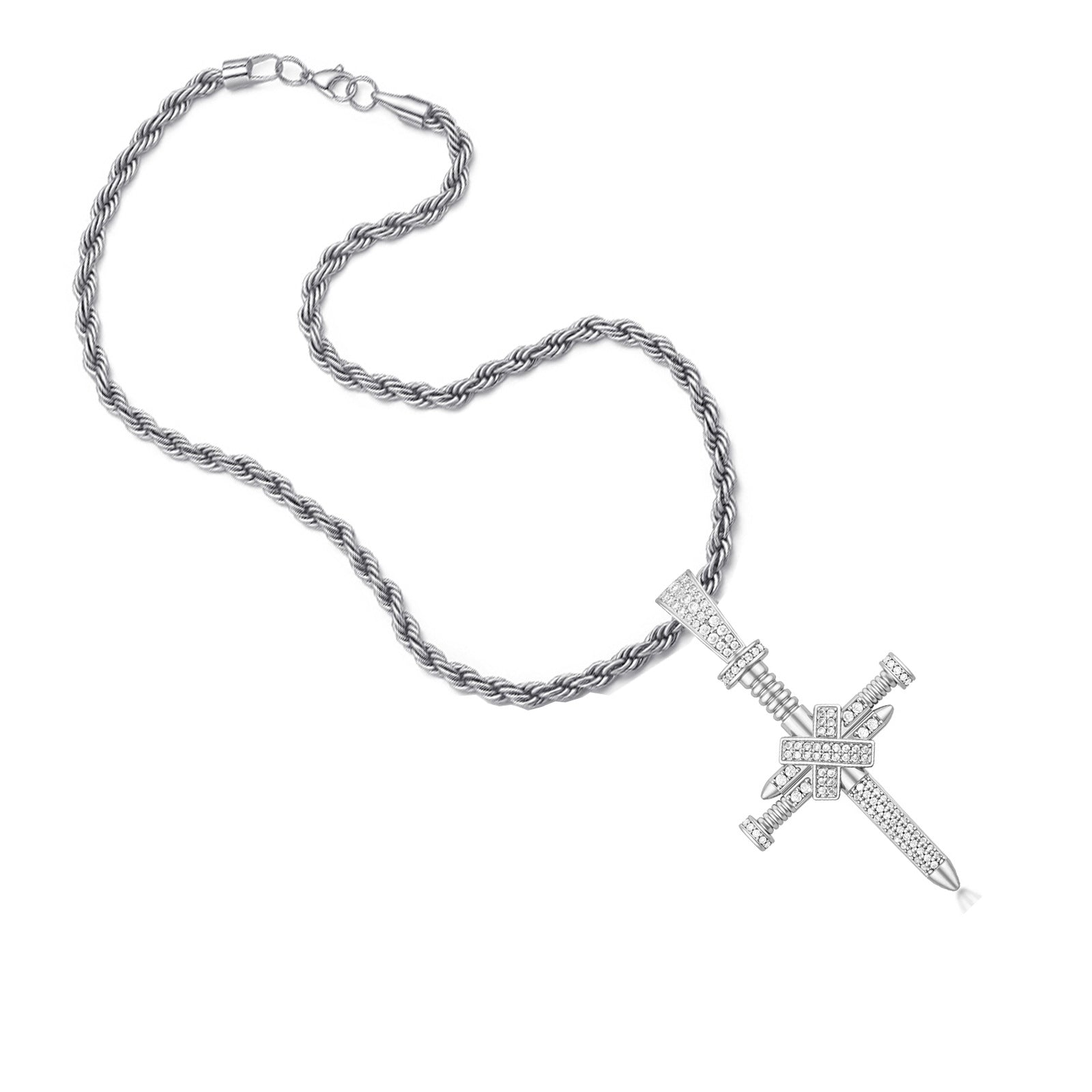 Full-Zircon Nail Cross Pendant Hip-Hop Vintage Punk Cross Necklace Vera Lux