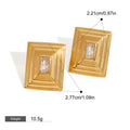 18k gold rectangular inlaid gemstone with concave pattern design exquisite and noble earrings Vera Lux
