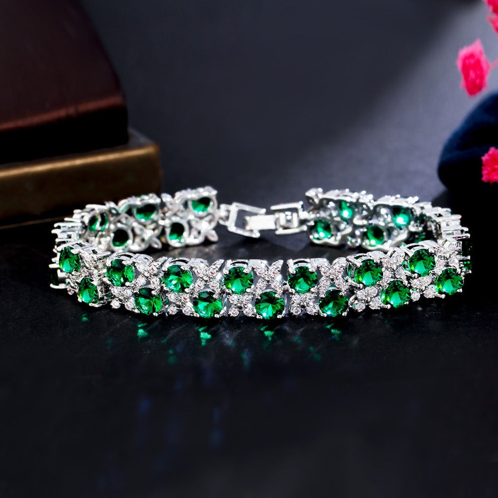 Zircon micro-inlaid gemstone and sparkling diamond-plated bracelet Vera Lux