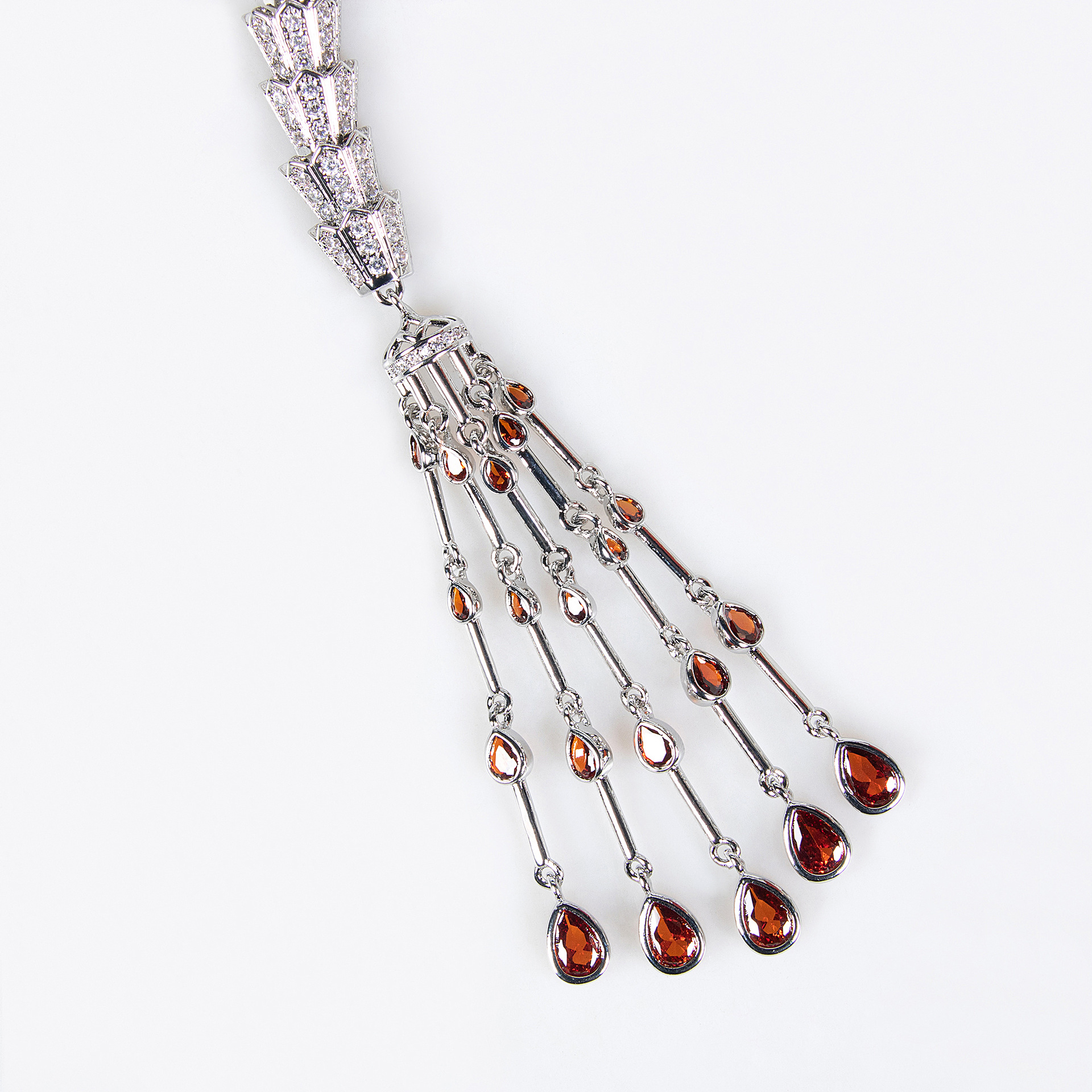 Serpentine Teardrop Tassel Zircon Earrings & Necklace Set Vera Lux