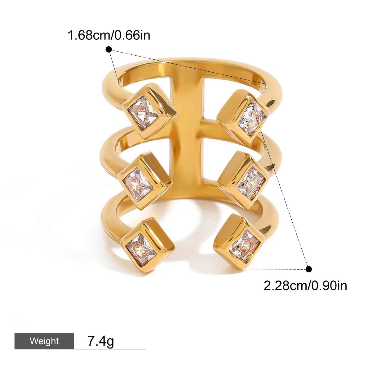 18K gold geometric gemstone inlaid exquisite design dazzling ring Vera Lux