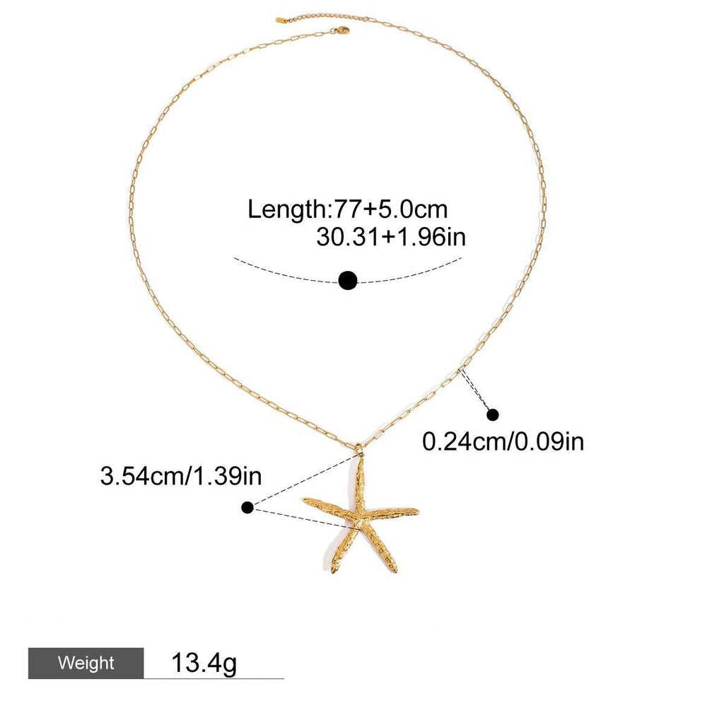 18K Gold Starfish Shape Textured Beach Style Necklace Vera Lux