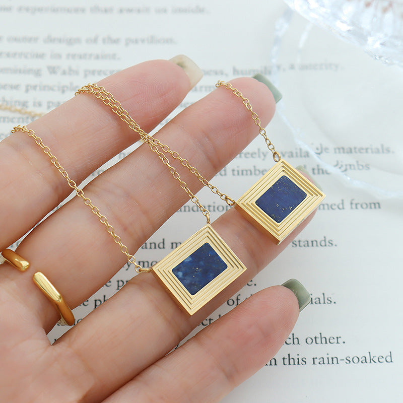 French-style Square Oil Painting Lapis Lazuli Necklace Vera Lux