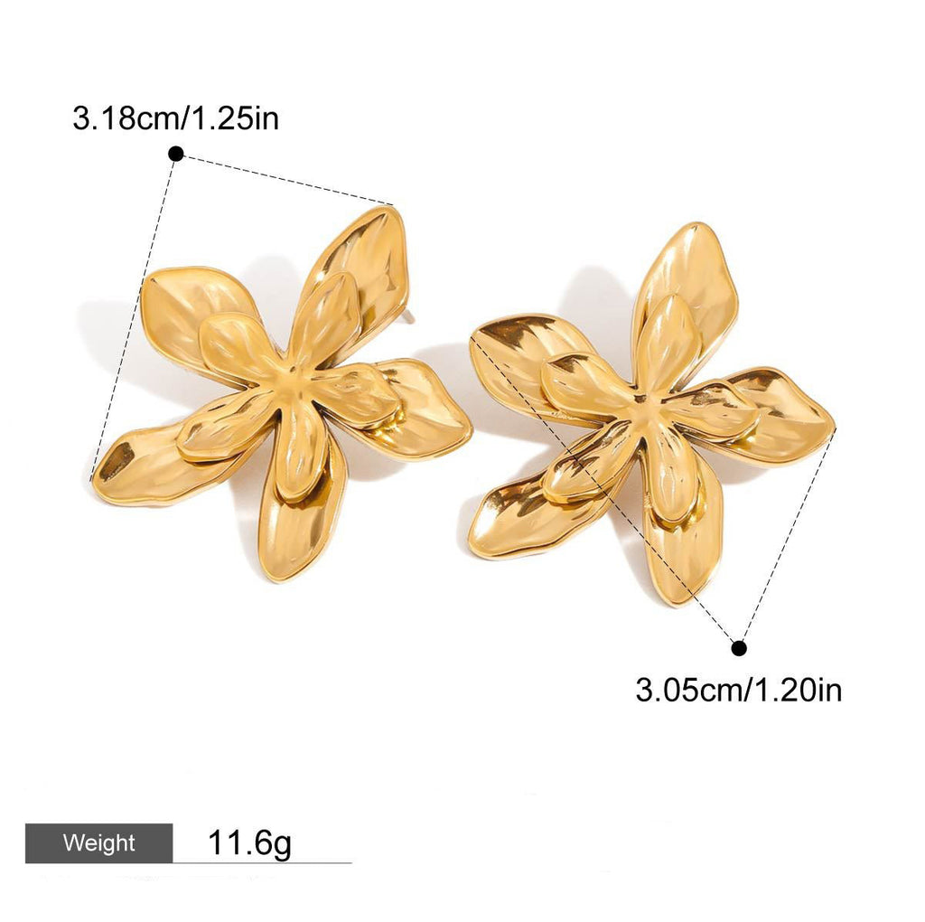 18K gold flowers with gold and silver color matching design exquisite and fashionable earrings Vera Lux
