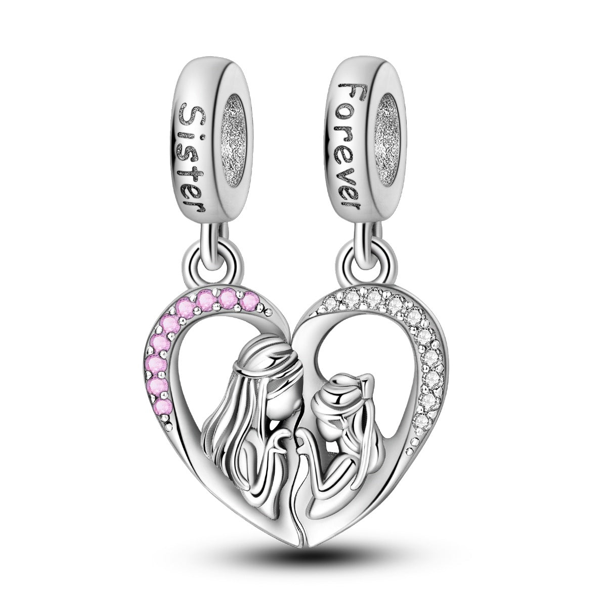 Sisterhood Friendship PendantSilverplated Beaded Heart Bestie Gift Vera Lux