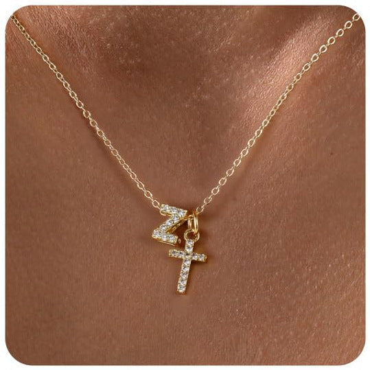 Zircon Inlaid 26 Letter Cross English Necklace Vera Lux