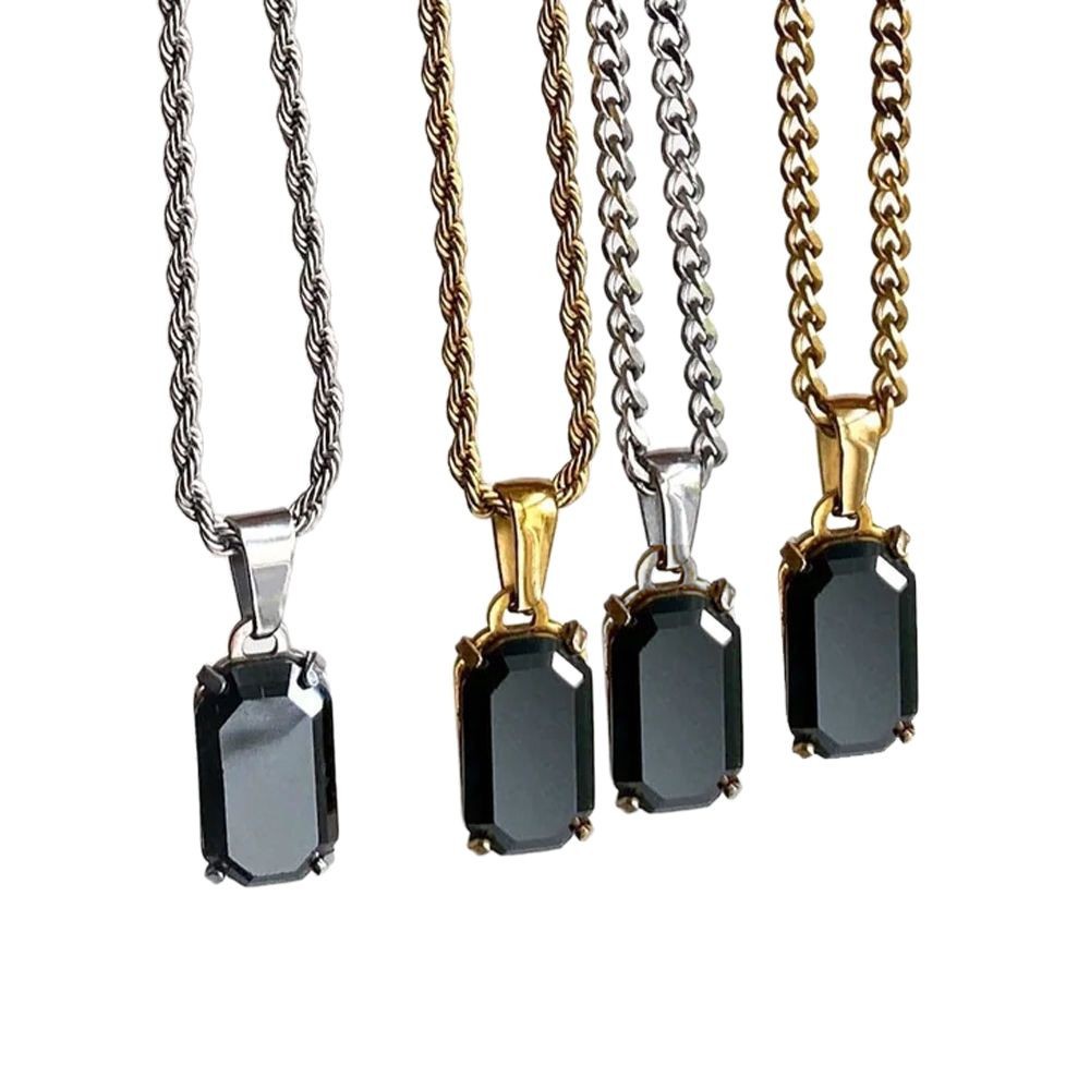 Geometric Rectangular Pendant Layered Cuban Chain Necklace Vera Lux