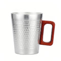 Pure 999 Fine Silver Modern Hammered Metal Coffee Mug with Rectangular Wooden Handle - Handicraft Vera Lux
