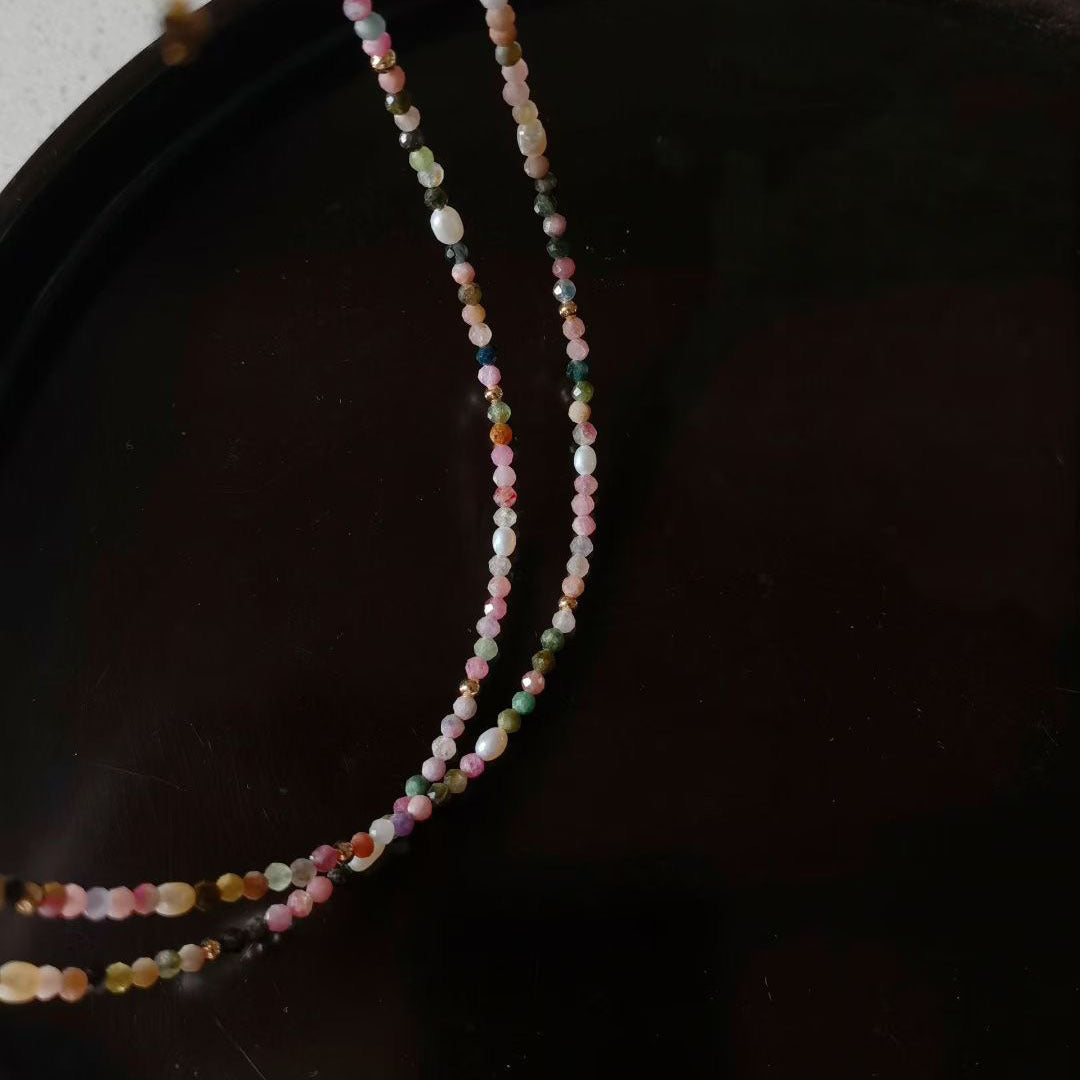 Natural Tourmaline And Freshwater Pearl Beaded Necklace Vera Lux