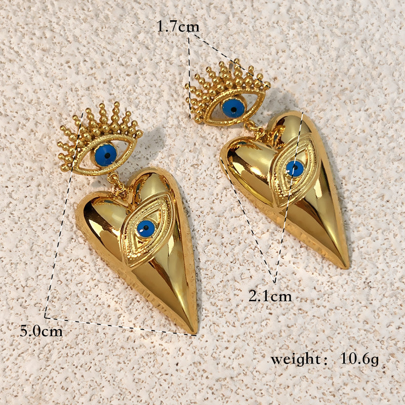 18k Gold-Plated Stainless Steel Dripping Oil Evil Eye Heart Earrings Vera Lux