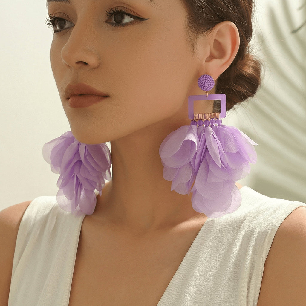 Oversized Chiffon Multi-Layer Tassel Earrings For Women Bohemian Handmade Fabric Jewelry Summer Party Beach Vacation Vera Lux