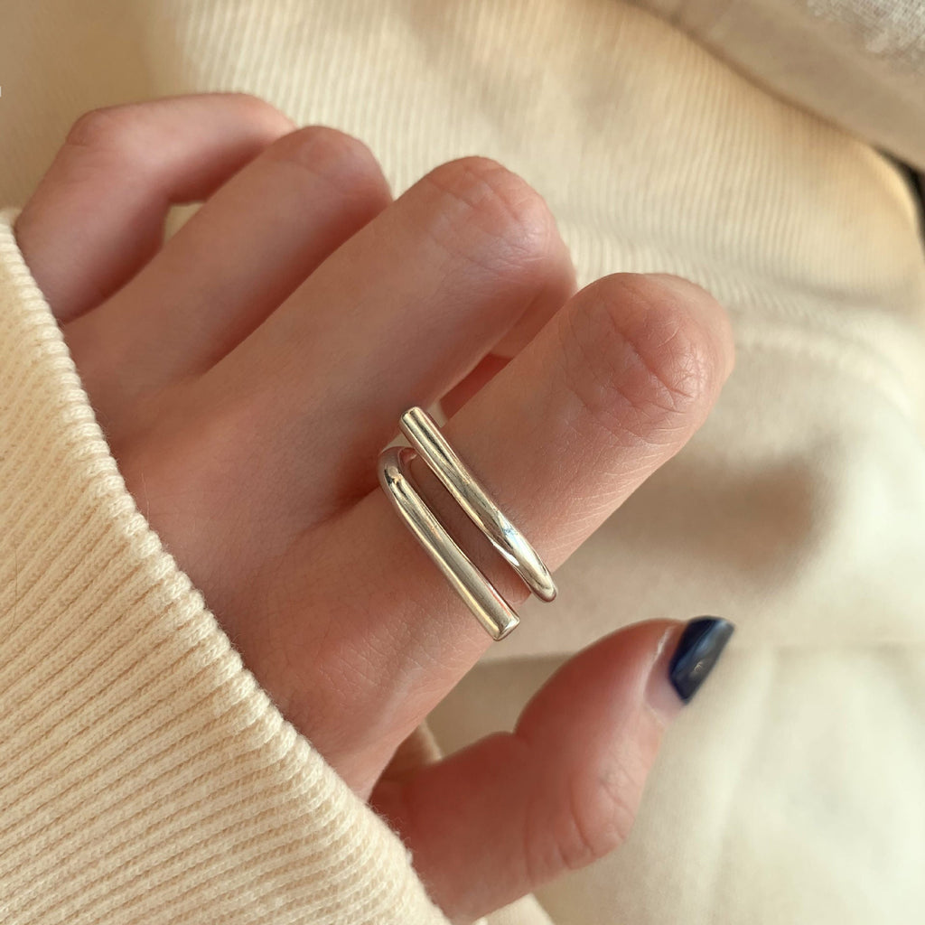 925 Sterling Silver Twisted Chain Open Ring For Women, Vintage Korean Style Adjustable Non Tarnish Jewelry Vera Lux