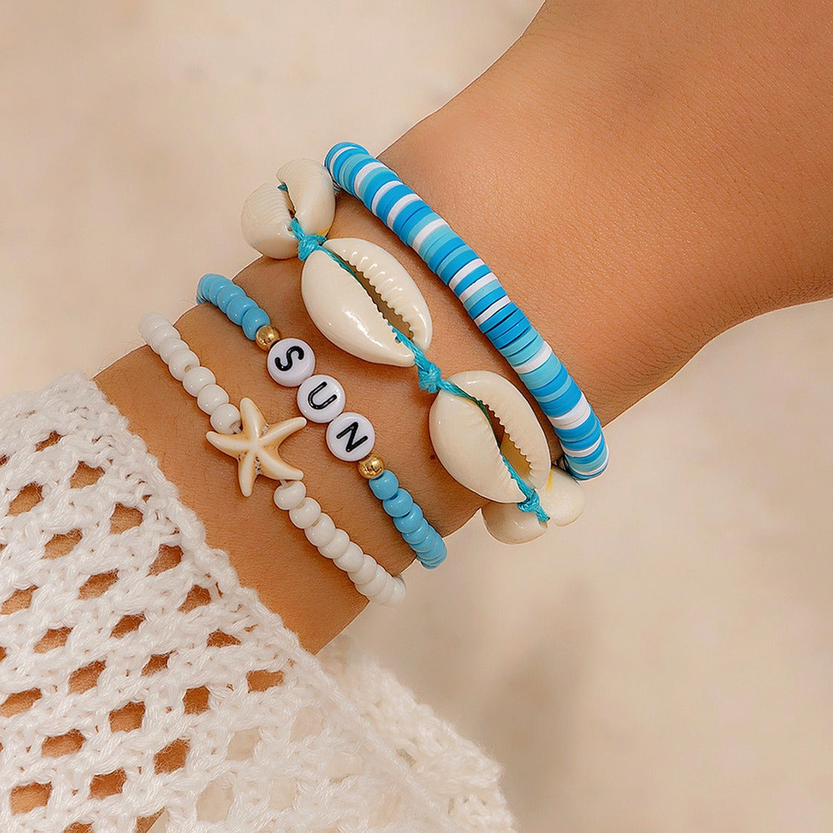 Beach Starfish Beaded Shell Rice Bead Bracelet Vera Lux