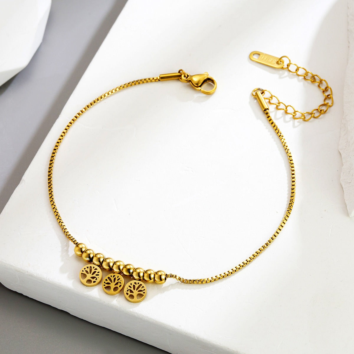 18k gold hollow diamond tree of life series anklet Vera Lux