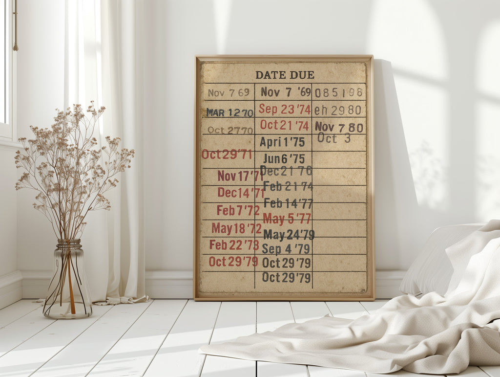 Vintage Library Date Due Card – Retro Paper Texture Wall Art Kooly