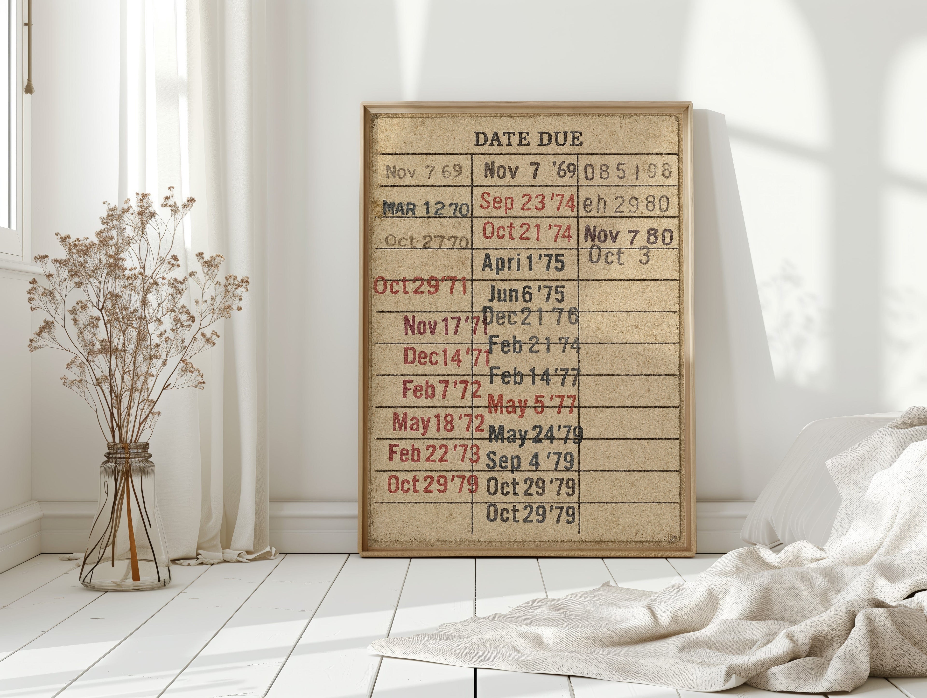 Vintage Library Date Due Card – Retro Paper Texture Wall Art Kooly