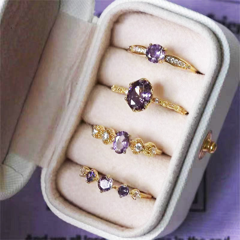 French Retro Olive Green Zircon Ring For Women, Elegant Light Luxury, Niche Exquisite High-End Open Ring Vera Lux