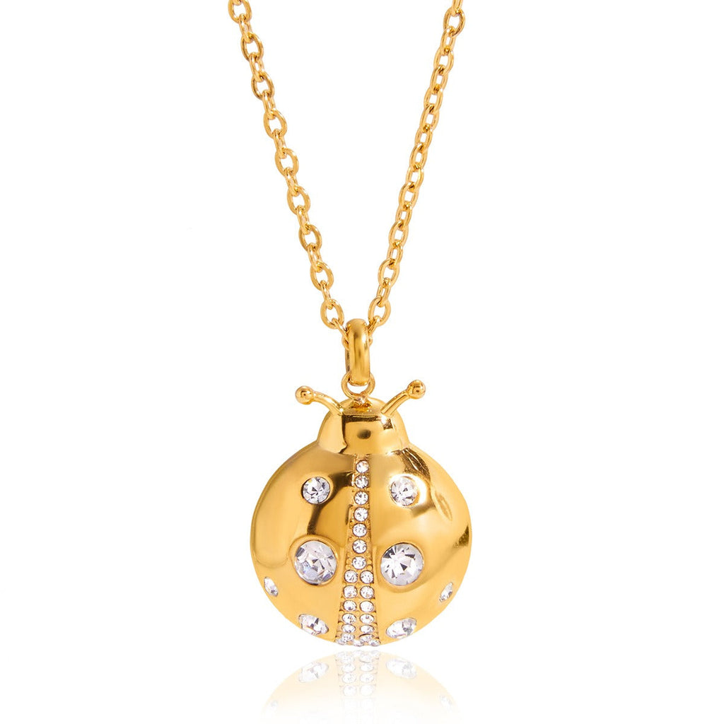 18k gold ladybug titanium steel necklace and earrings Vera Lux