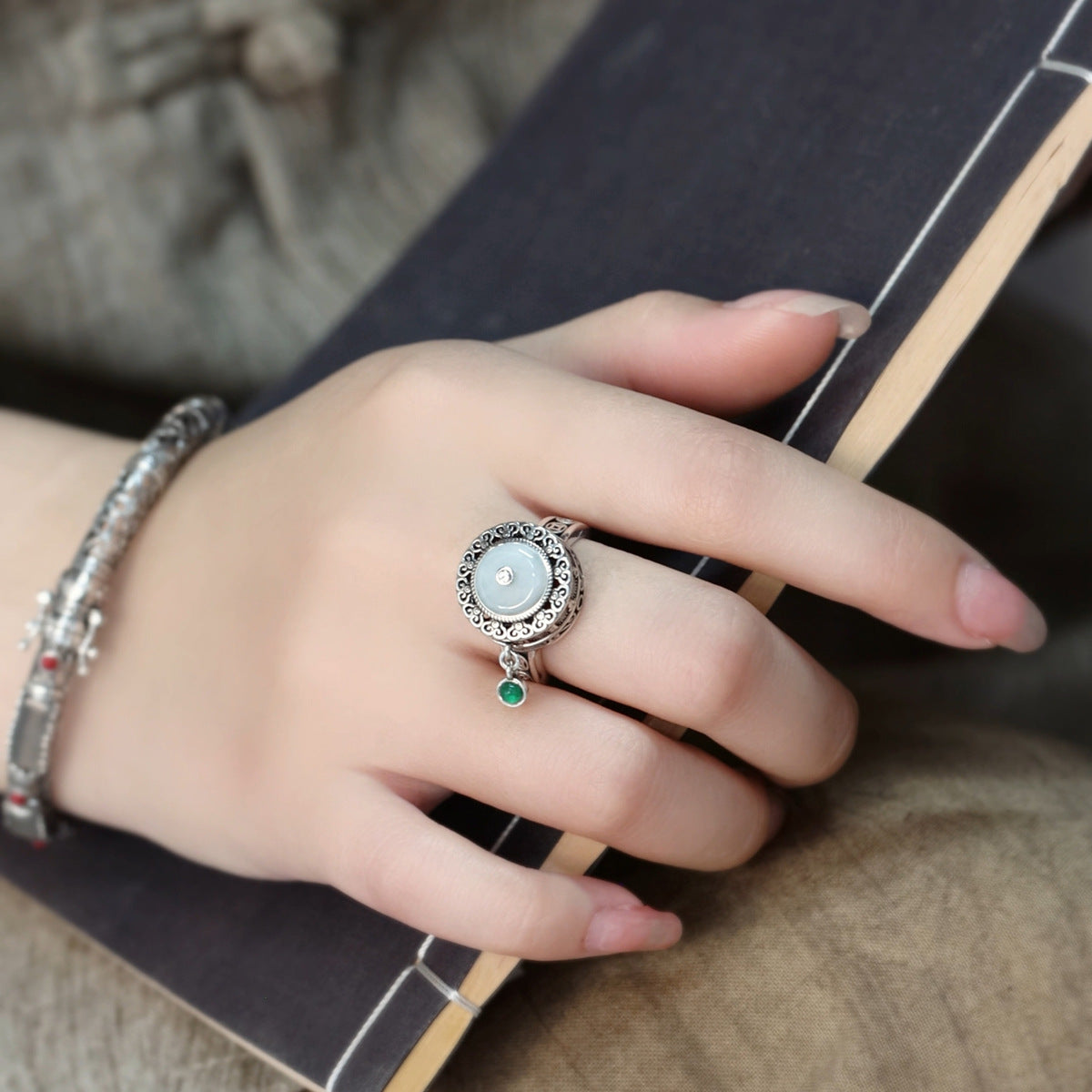 Womens Rotatable Vintage Copper Coin Peace Charm Ring Vera Lux