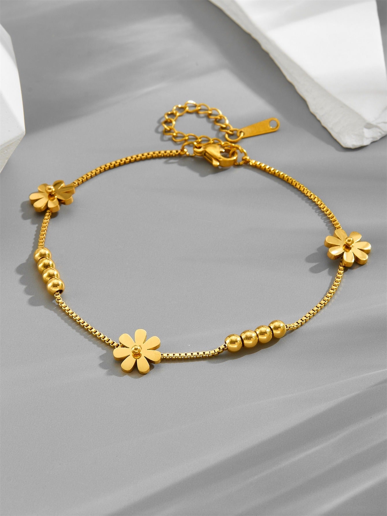 18k gold small daisy bean luck bead bracelet Vera Lux