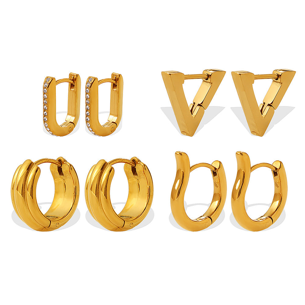 Fashion Vacation Style Geometric U-Shape & Triangle Earrings, Gold Color Fade-Resistant Sun Design, Daily Commute Earrings For Women Vera Lux