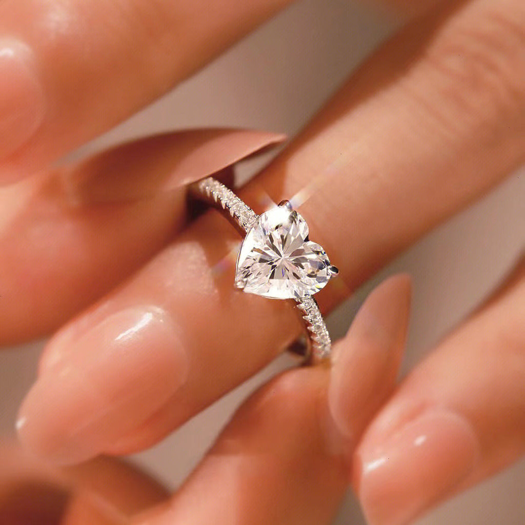 Heart Shaped Simulated Moissanite Ring With Zircon Accent For Women Vera Lux