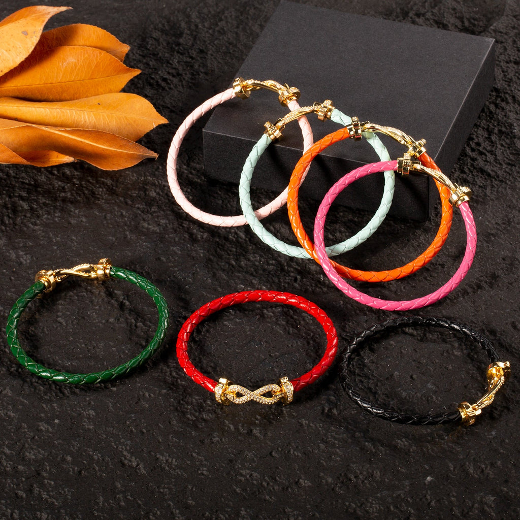 Eight-character Clasp Braided Leather Cord Bracelet Vera Lux
