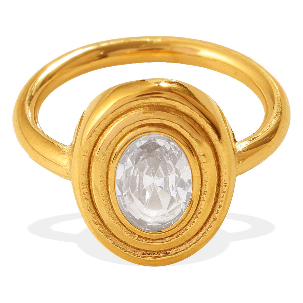 European And American Cross-border Vintage Luxury Oval White Diamond Ring, With A Sophisticated And Niche Design, In Gold Finger Ring Accessory. Vera Lux