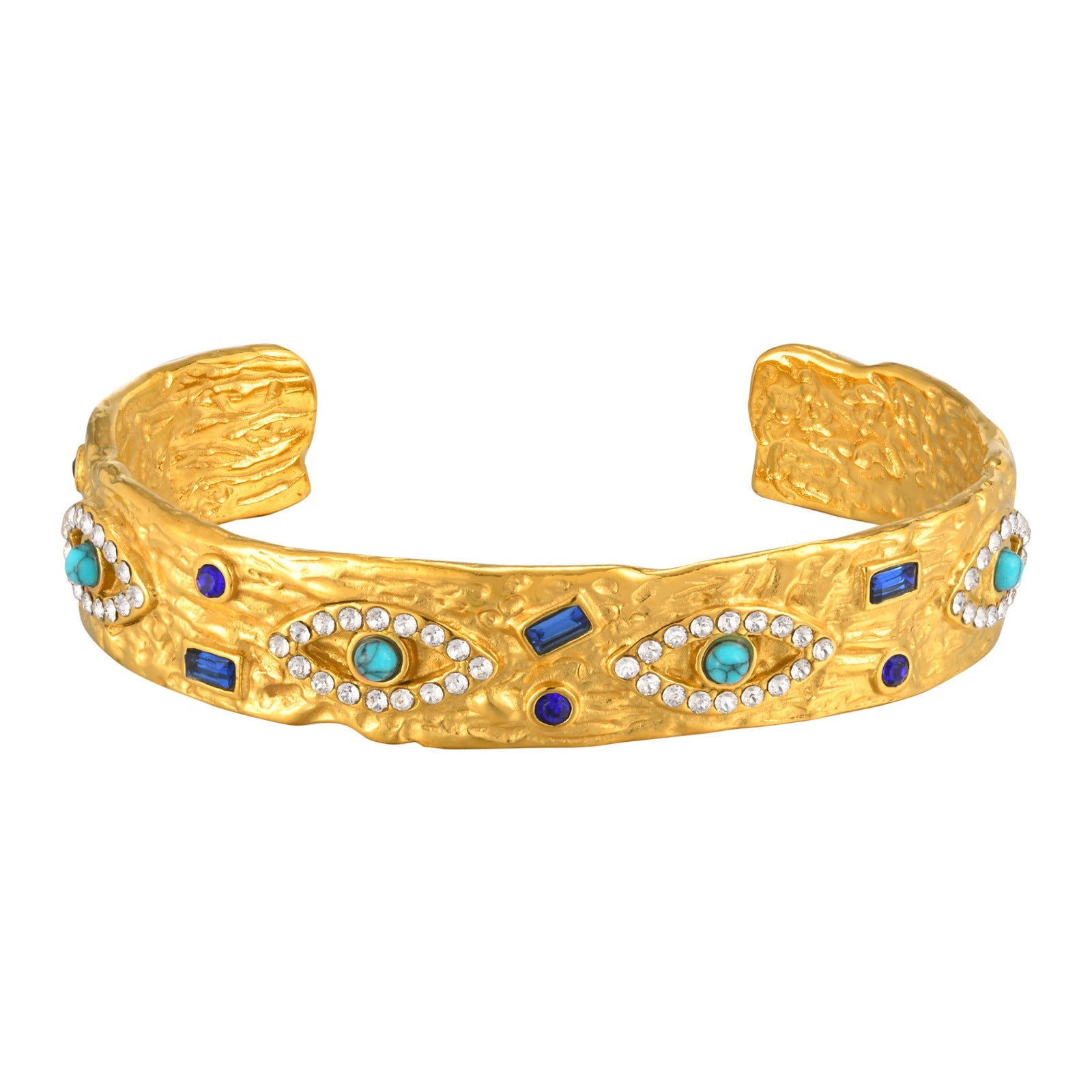 Stainless Steel Zircon Turquoise Eye Open Bracelet In Gold Color Vera Lux
