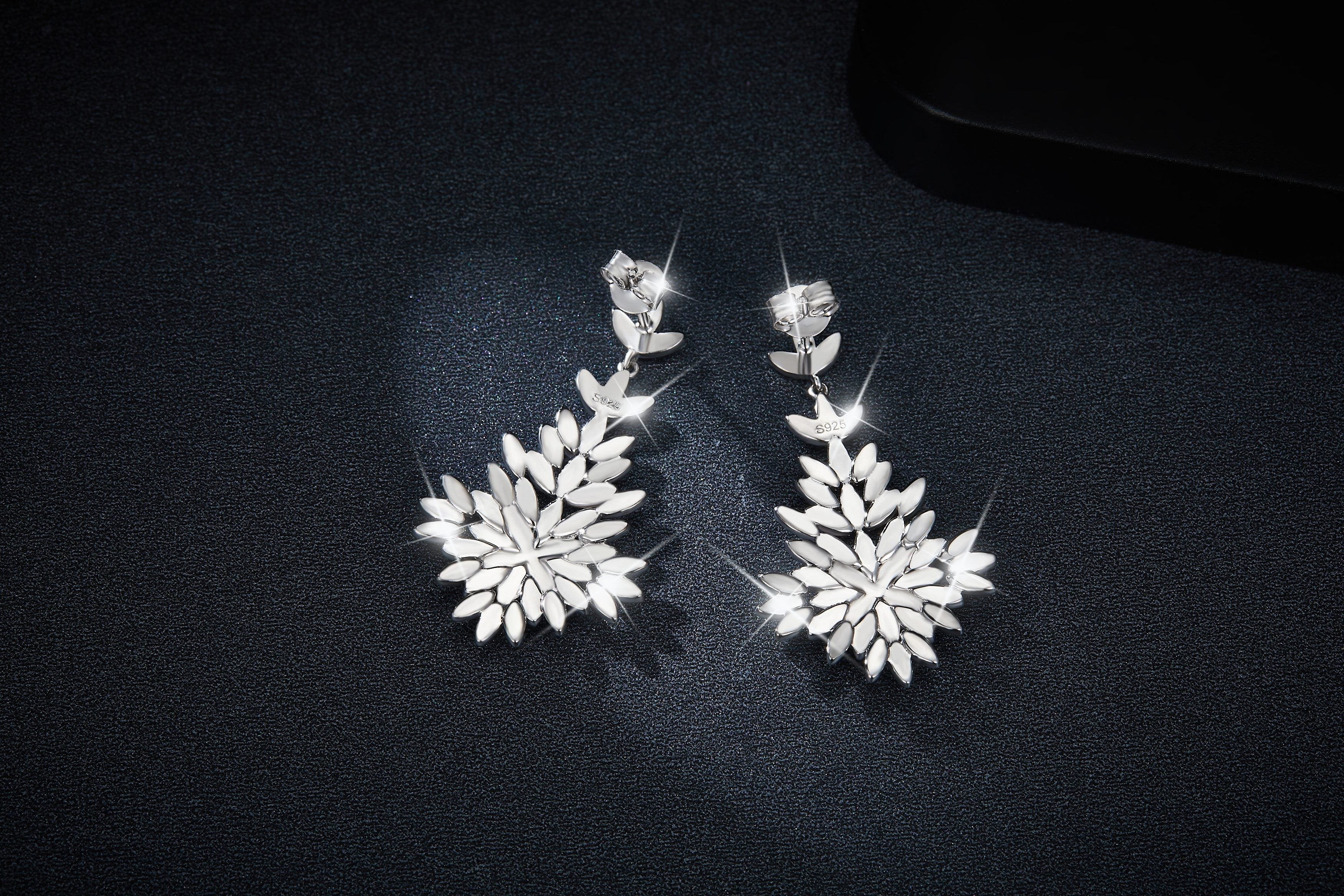 S925 Sterling Silver Platinum Plated Moissanite Long Dangle Earrings  Cluster Leaf Design With GRA Certificate Luxury Jewelry Gift Box Set For Women Vera Lux