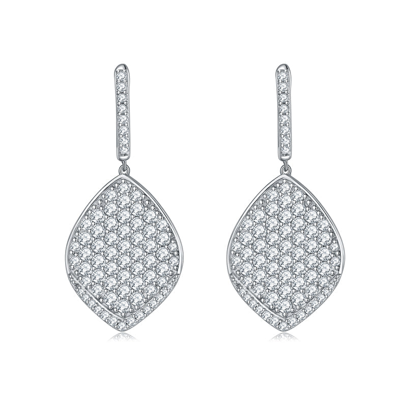 S925 Sterling Silver Platinum Plated Leaf Shaped Pave Moissanite Dangle Earrings  Teardrop Drop Earrings With GRA Certificate Luxury Jewelry Gift Box Set Vera Lux
