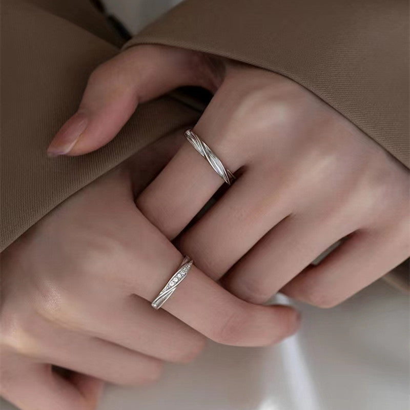 S925 Sterling Silver Love Frequency Couple Rings, Minimalist Wavy Texture Pair Rings, Micro-set Zirconia, Light Luxury Finger Rings Vera Lux