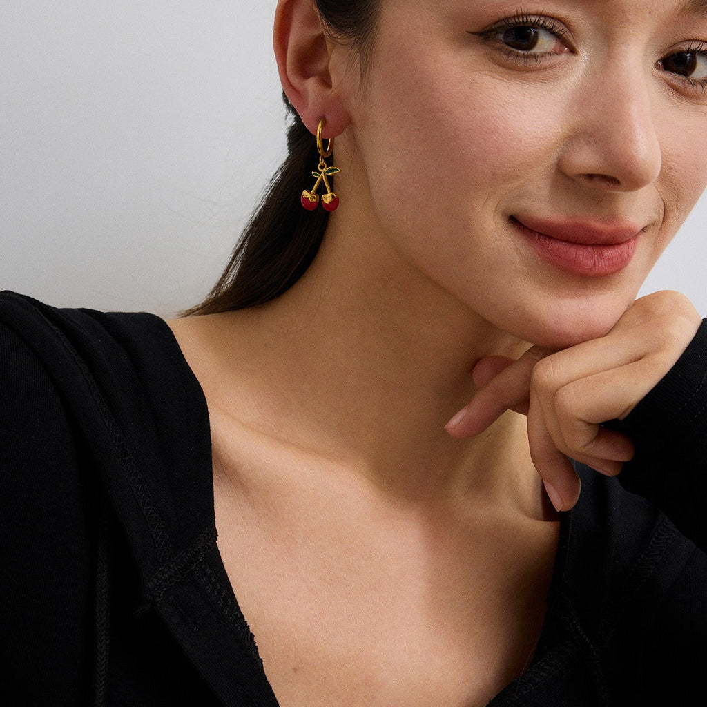 18K Gold Cherry Shaped Earrings with Exquisite and Unique Design Vera Lux