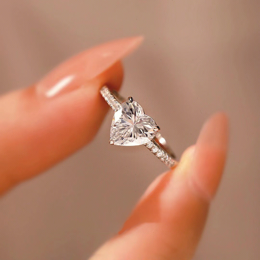 Heart Shaped Simulated Moissanite Ring With Zircon Accent For Women Vera Lux