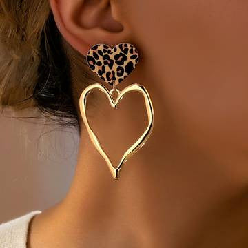 Leopard-print Exaggerated Heart-shaped Pendant Earrings Vera Lux