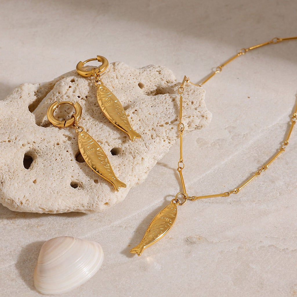 18K Goldfish Shape Design Exquisite Fashion Necklace Earrings Set Vera Lux