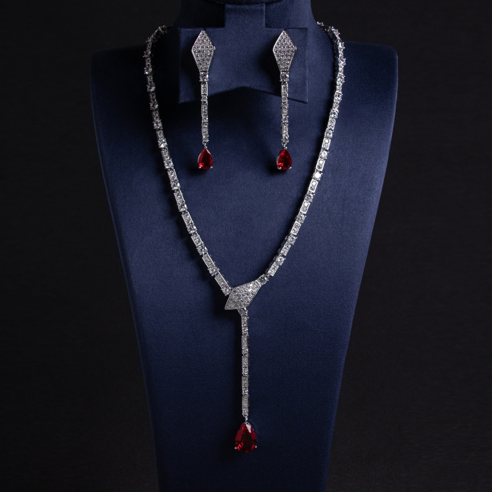 S925 Silver Snake-Shaped Necklace Set with Full Zirconia Pave Vera Lux