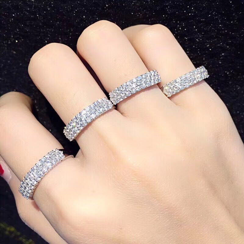 Three Layer Full Pave Shiny Zircon Ring, European Fashion Engagement Band & Midi Ring Vera Lux