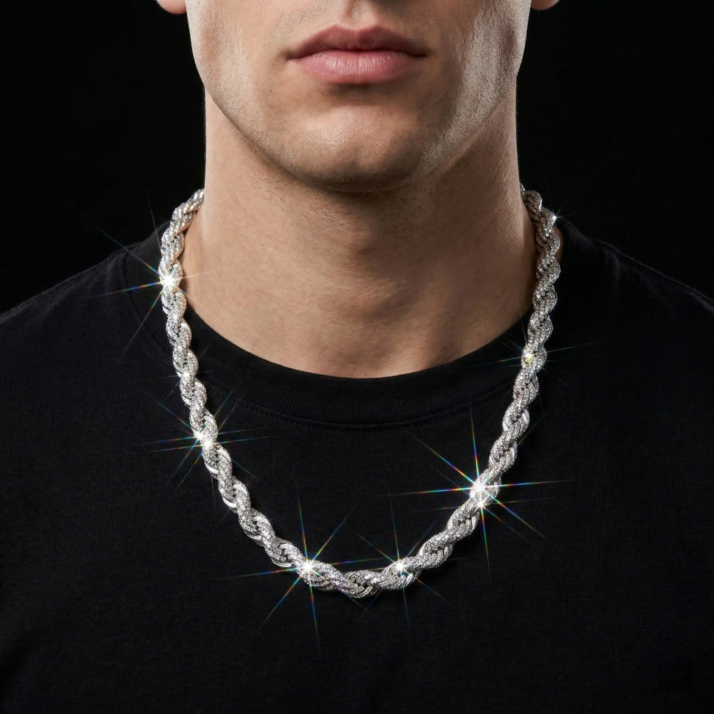 European And American Hip-Hop Mens Necklace 10mm Alloy Braided Chain With Diamonds Vera Lux